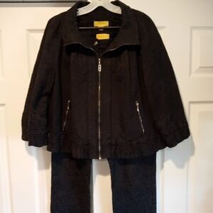 St. John Yellow Label Vintage Navy Blue Dress Suit Zip Jacket Pants Set Y2K, L